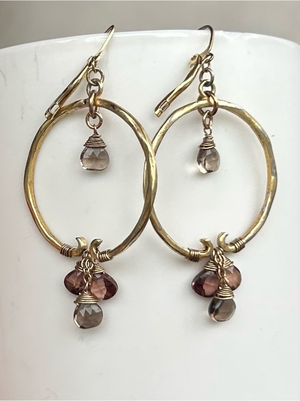 NWOT Gold Hoop Earrings with Faceted Topaz Drops